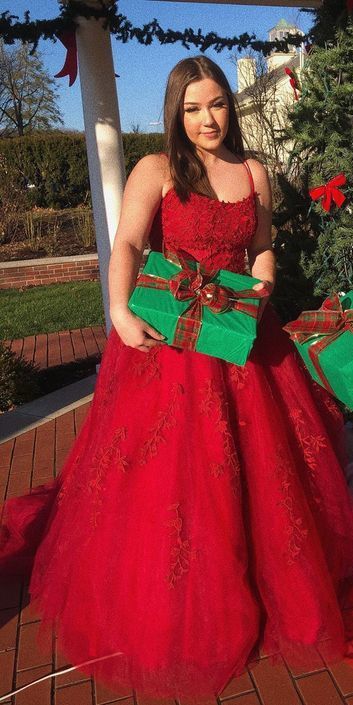 Spaghetti Straps Long Tulle Appliques Prom Dresses Long cg17074