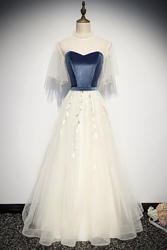 Elegant Ivory And Blue Flowy Princess Prom Dresses For Teens cg17084 classygown Elegant Ivory And Blue Flowy Princess Prom Dresses For Teens cg17084 classygown