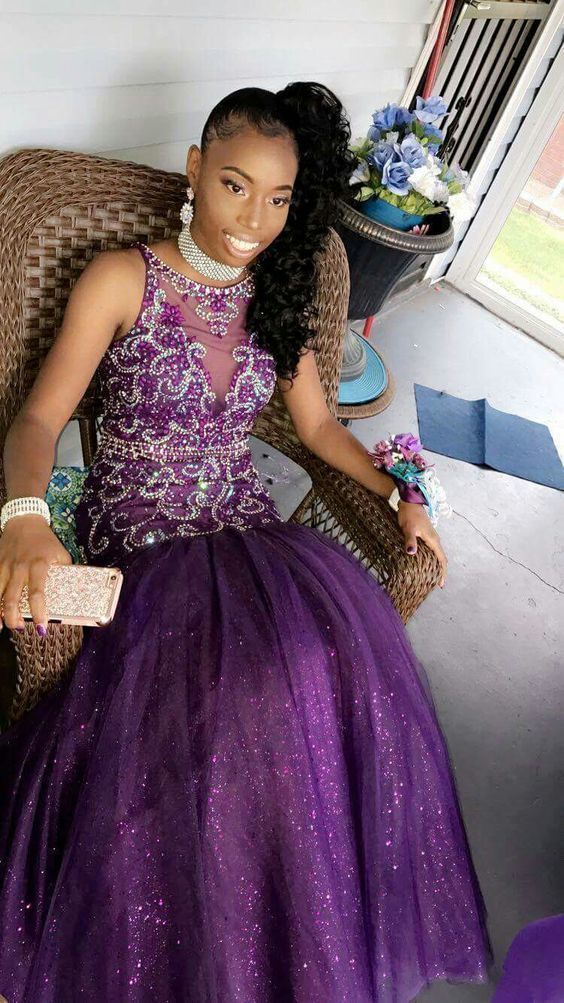 Purple Mermaid Long Prom Dress With Beading cg17086