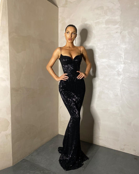 Sexy Etuikleid mit Spaghettiträgern, lang, schwarz, Abschlussball/Abendkleid, Partykleid, cg17093