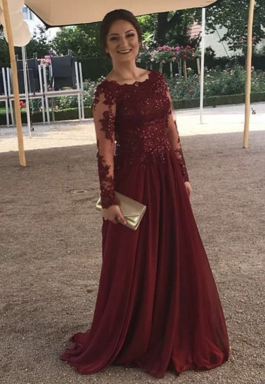 Lange Ärmel Brautjungfernkleider Burgunderrotes Ballkleid cg17102