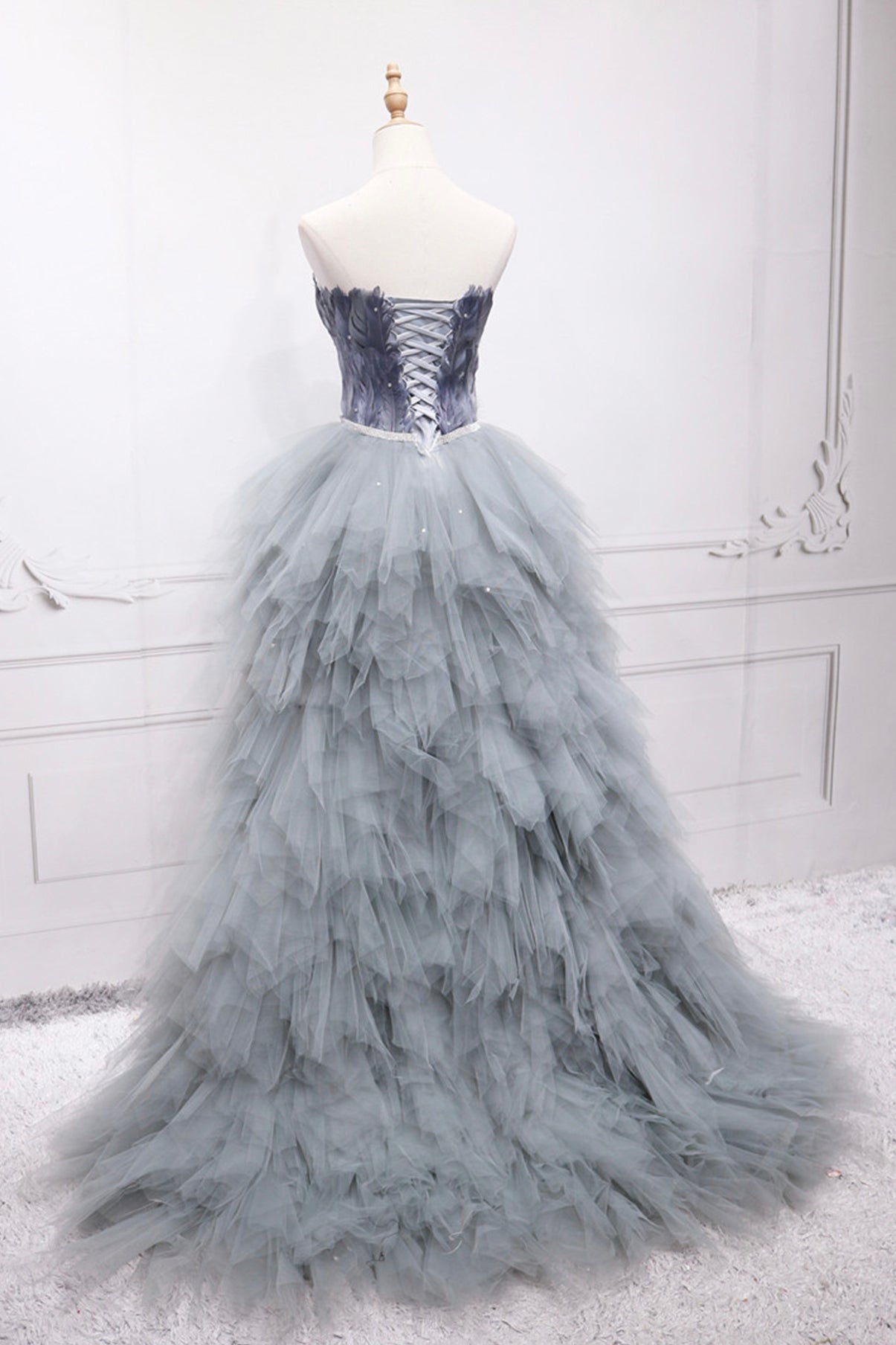 UNIQUE TULLE HIGH LOW PROM DRESS A LINE EVENING DRESS cg17106
