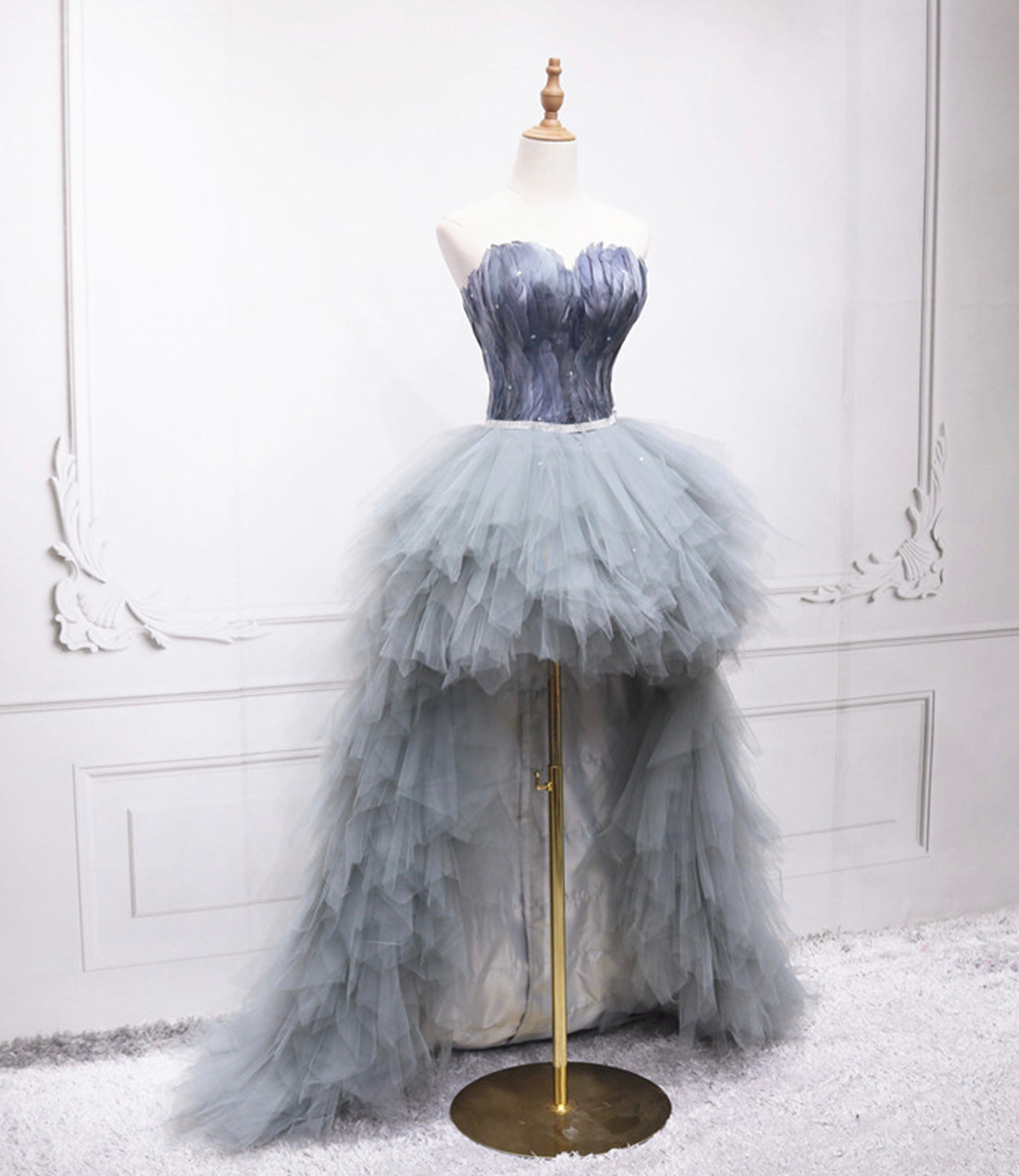 UNIQUE TULLE HIGH LOW PROM DRESS A LINE EVENING DRESS cg17106