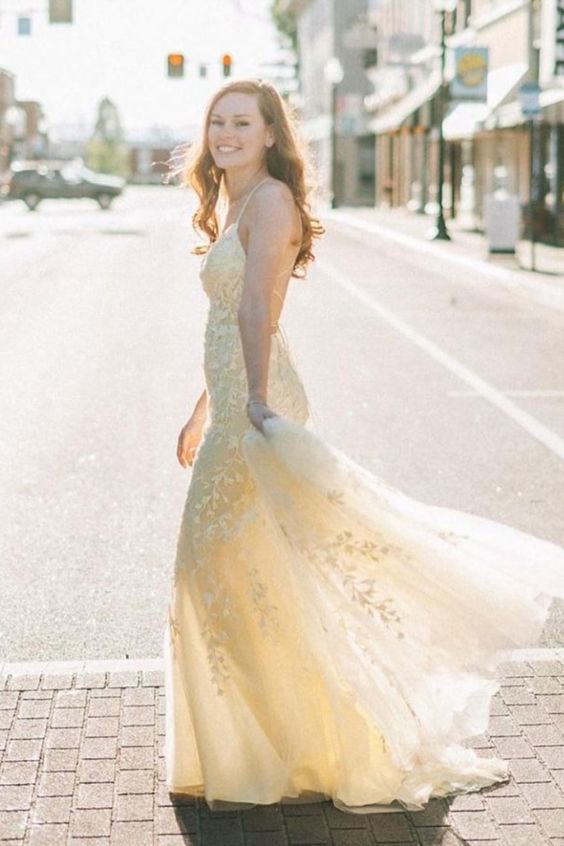 mermaid yellow long bella prom dress for your graduation or formal cg17109