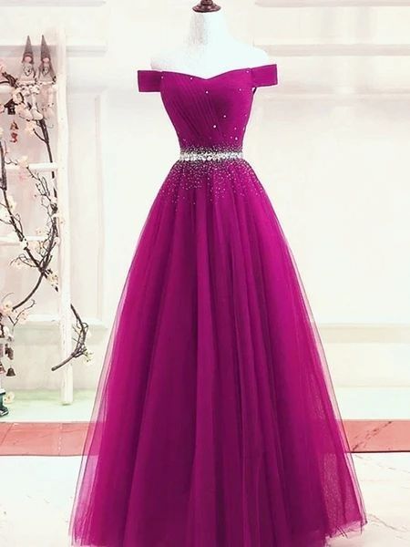 A-Line Tulle Long Prom Dresses Formal Evening Gowns cg17119