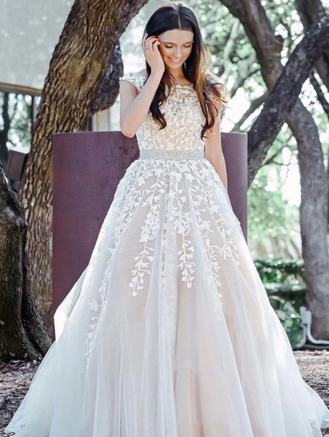 Champagne tulle lace long prom dress champagne evening dress cg17127