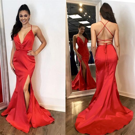 Backless Red Prom Dress with Slit cg17135