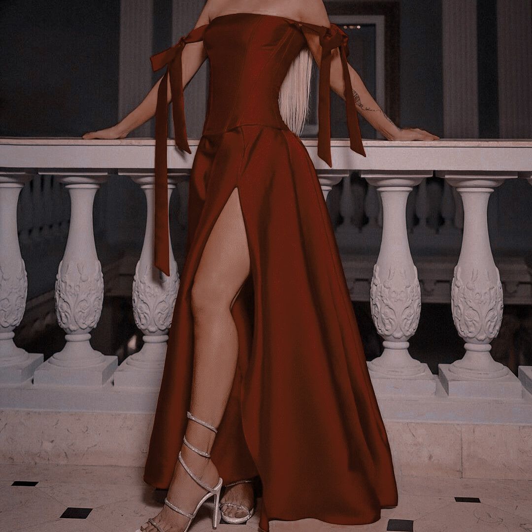 Off The Shoulder A-Line Satin Prom Dress with Slit cg17166
