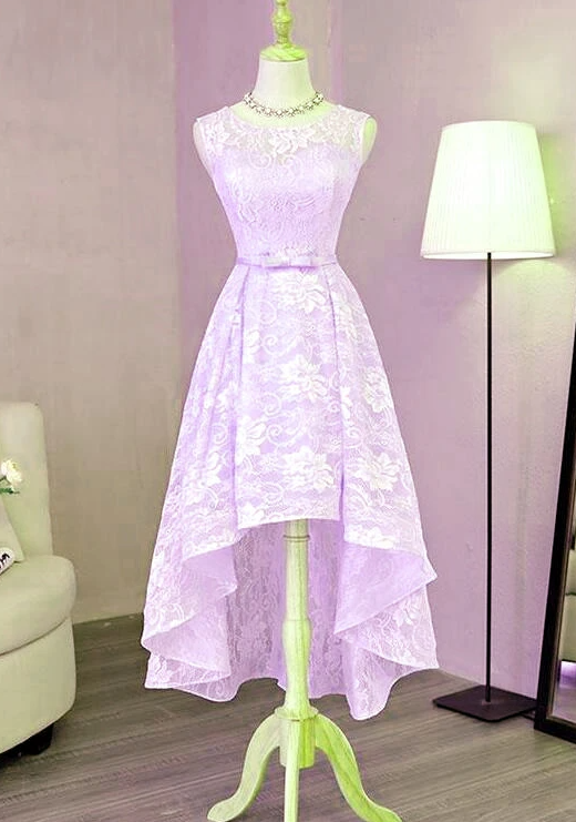 Beautiful Lavender Lace High Low Dress 2021, Short Formal Dress Homecoming Dress cg17200