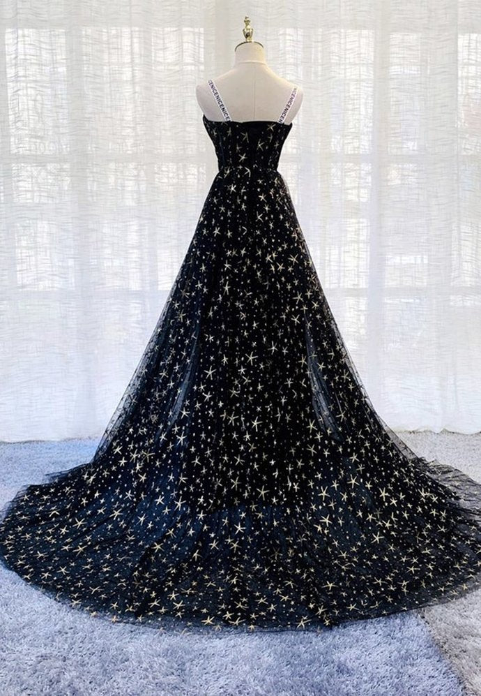 Black tulle long prom dress black evening dress cg17217