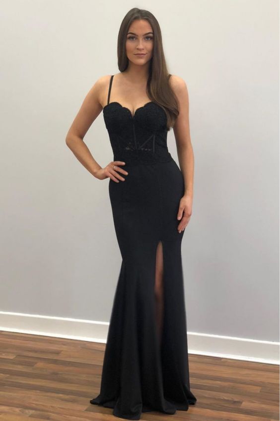 Long Black Lace Mermaid Prom Dresses Formal Evening Gowns cg17229
