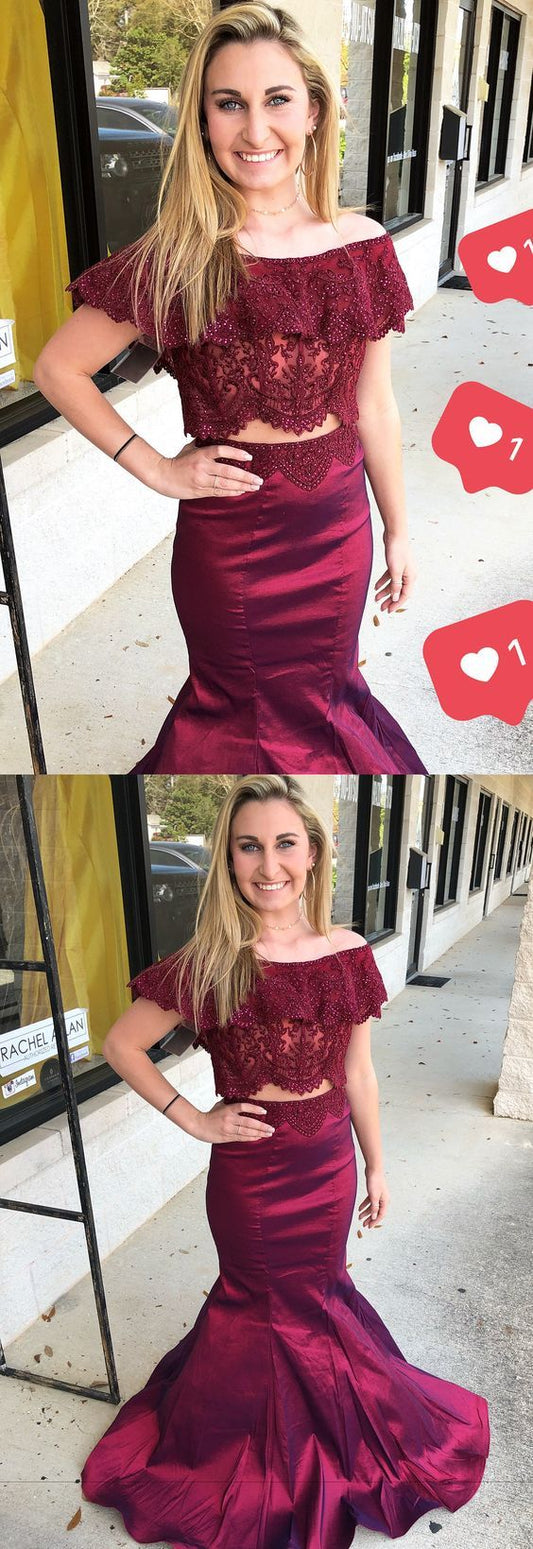 2-teiliges Ballkleid, burgunderrotes Ballkleid, langes Balltanzkleid cg17231