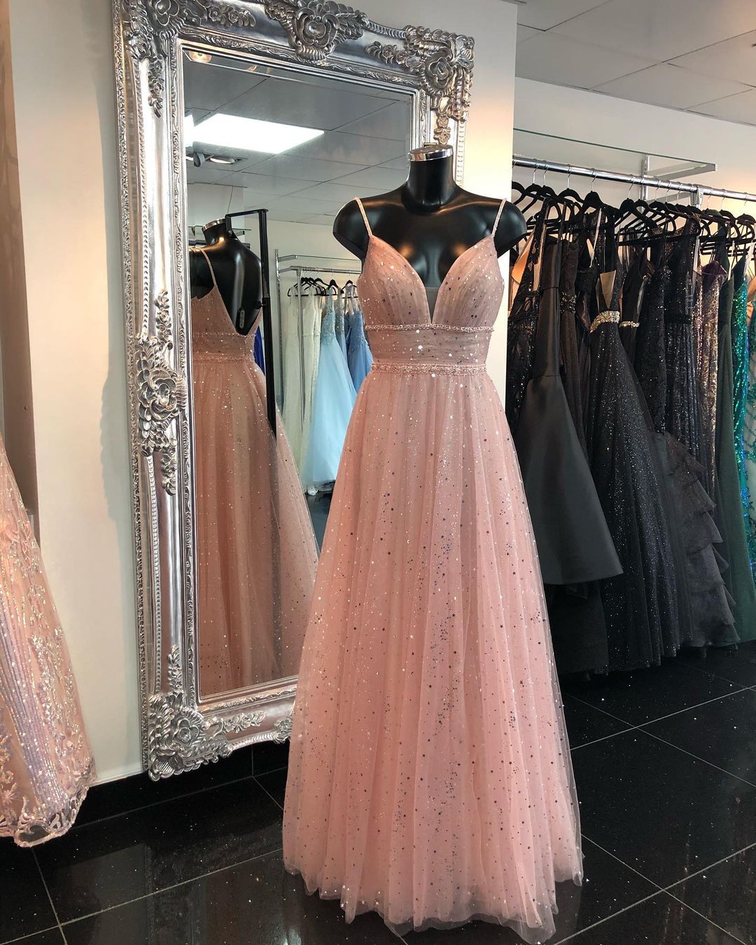 Sparkle A-line Blush Pink Tulle Long Formal prom Dress cg17244 classygown Sparkle A-line Blush Pink Tulle Long Formal prom Dress cg17244 classygown