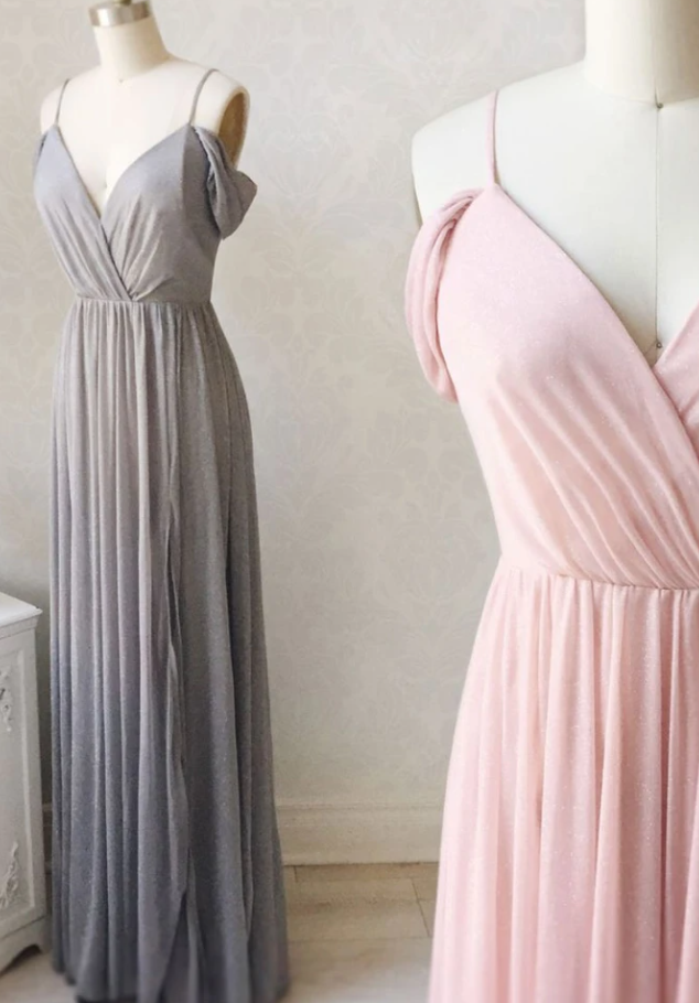 Schlichtes, schulterfreies rosa Ballkleid mit V-Ausschnitt, rosa Brautjungfernkleid cg17276