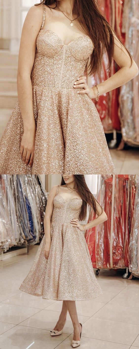 Glitter Prom Party Dresses Tea Length cg17310