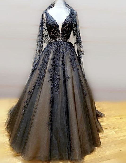 wunderschöne lange Ballkleider aus Spitze Schwarze Brautkleider Ballkleid cg17316
