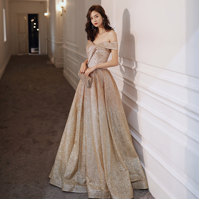 GOLD SEQUINS LONG A LINE PROM DRESS EVENING DRESS cg17322