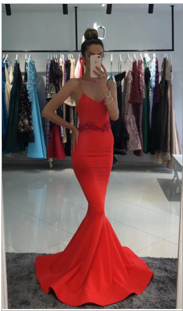 Hot Sexy Mermaid Spaghetti Straps Red Long Prom/Evening Dress Appliques cg17372
