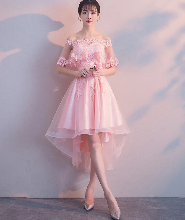 Wine Red Lace Tulle High Low Lace Formal Homecoming Dresses cg17414