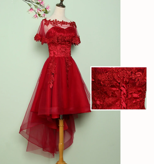 Weinrote Spitze Tüll High Low Spitze Formale Homecoming Kleider cg17414