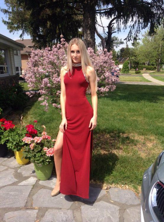 Halter Neckline Sleeveless Prom Dress With Split cg17422