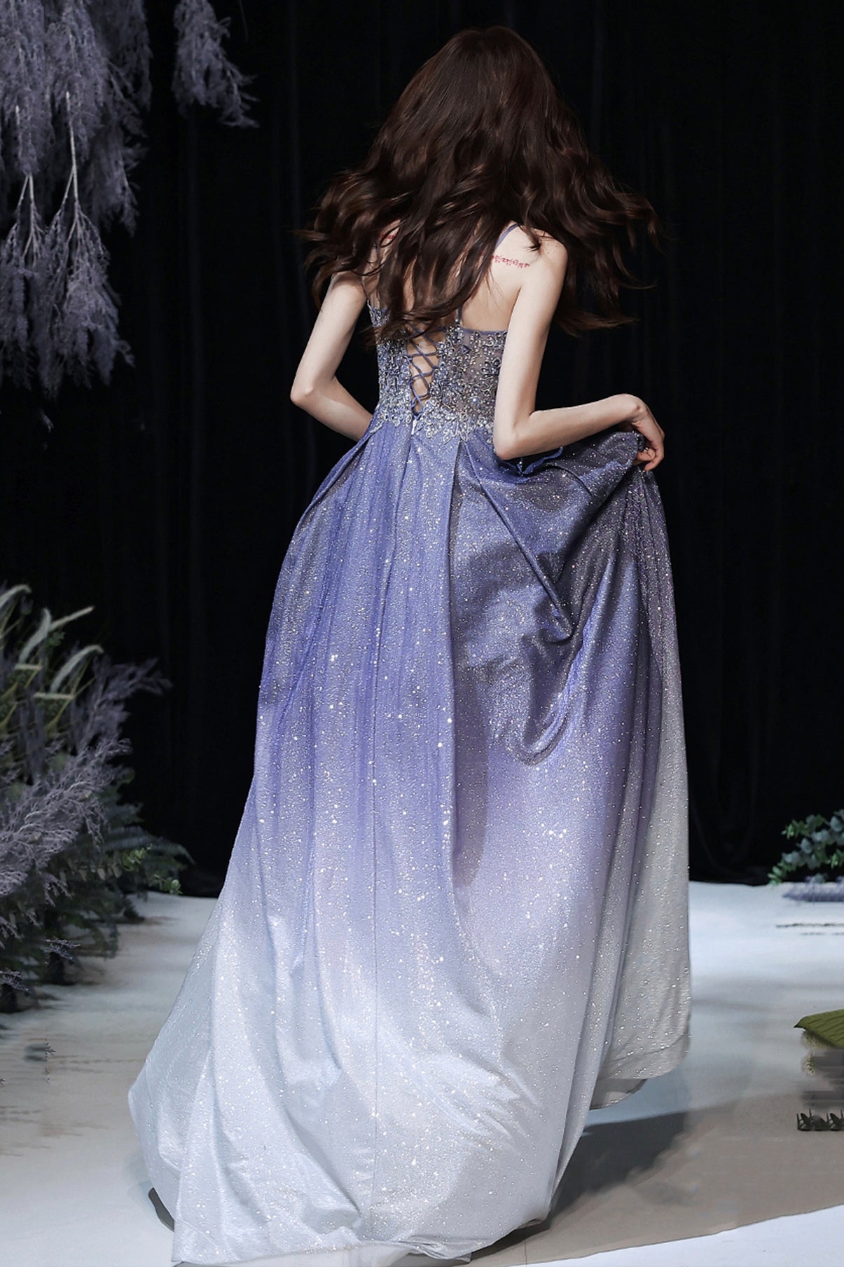 STYLISH V NECK LACE LONG PROM DRESS EVENING DRESS cg17432