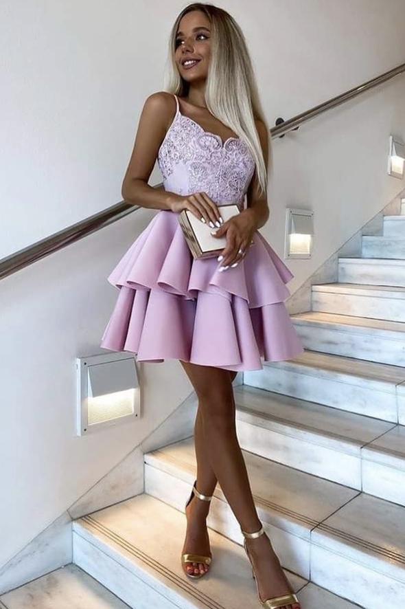 Pink lace short homecoming dress cg17442