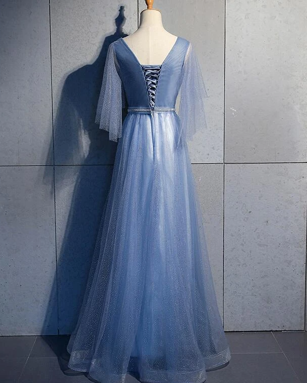 Tüll A-Linie Kurze Ärmel Langes Ballkleid, Tüll Brautjungfernkleid Partykleid cg17444