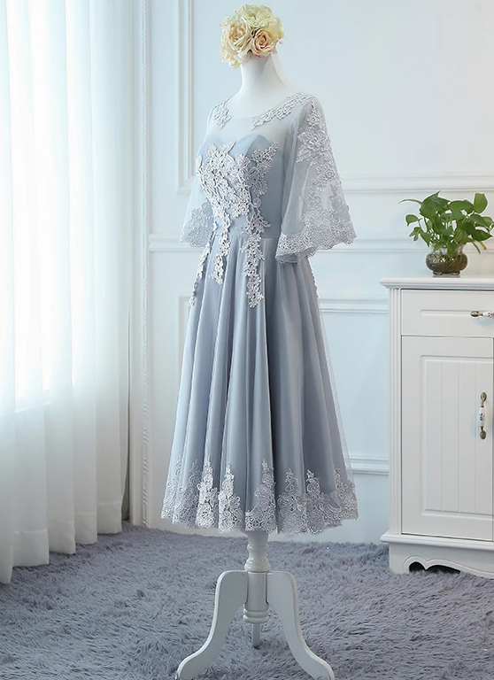 Lovely Tulle Grey Lace Party Dress With Lace, Short Formal Dress Prom Dress cg17445