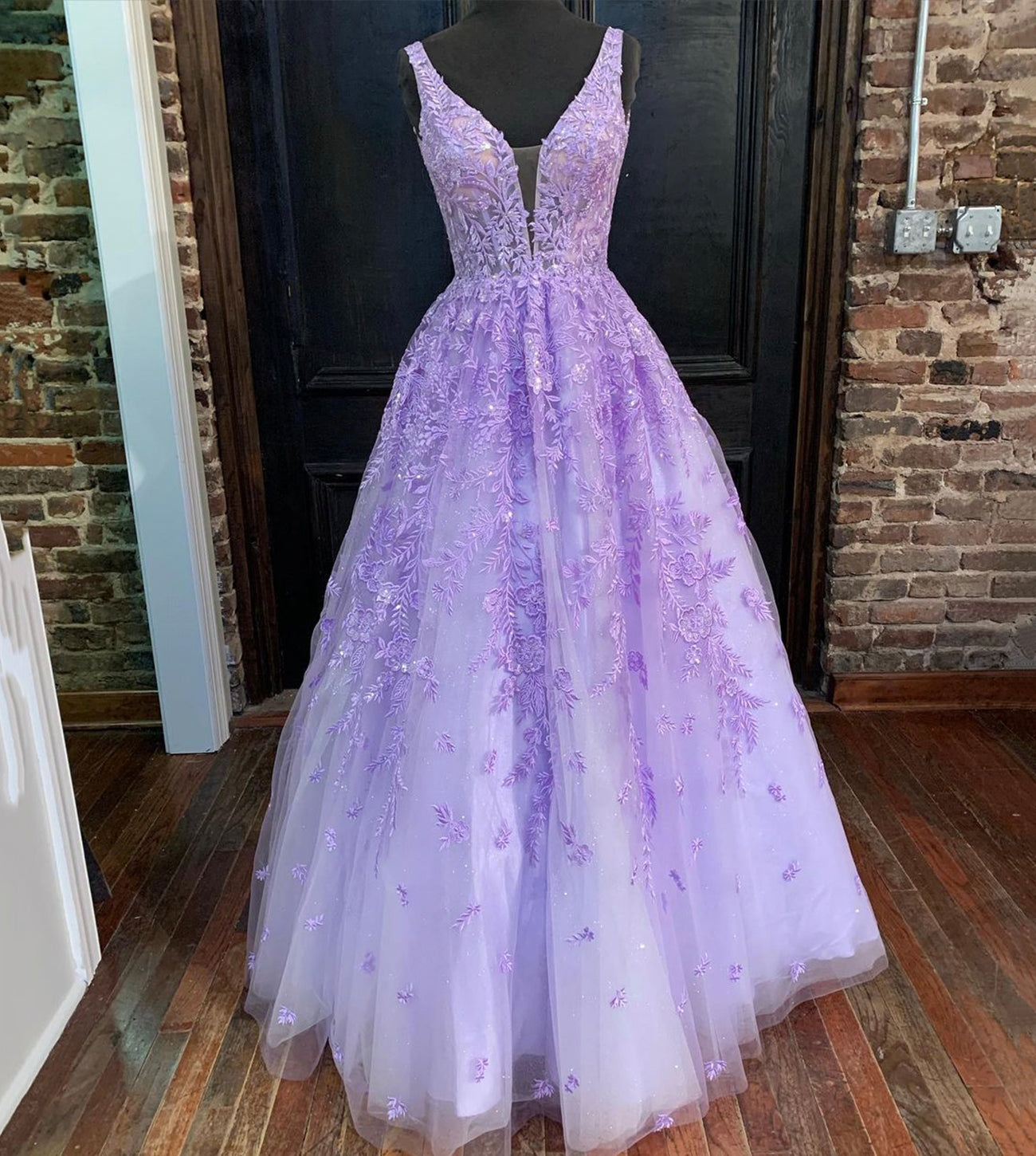 PURPLE LACE LONG A LINE PROM DRESS EVENING DRESS cg17446