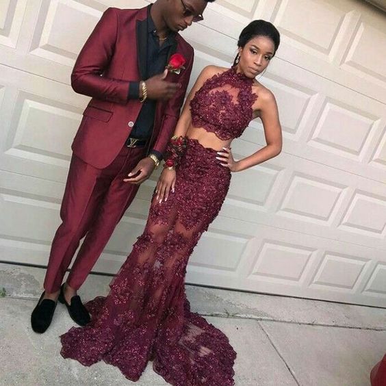 Two Piece Mermaid Prom Dresses with Lace Appliques cg17472