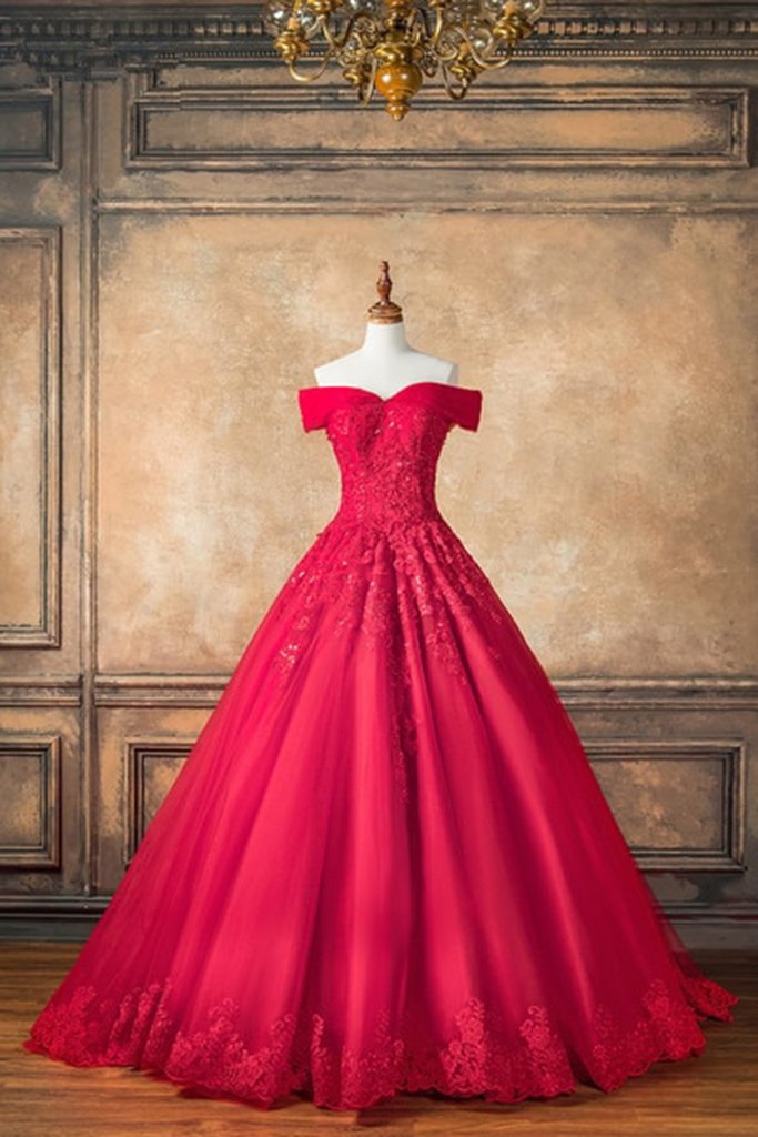 Red Tulle Off Shoulder Long V Neck Prom Dress, Lace Formal Dress cg175 classygown Red Tulle Off Shoulder Long V Neck Prom Dress, Lace Formal Dress cg175 classygown