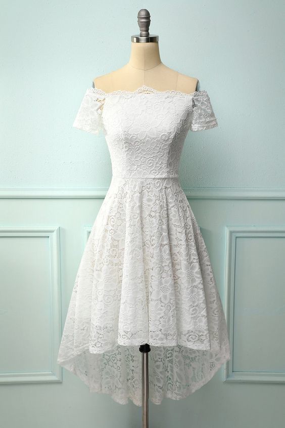Off Shoulder Asymmetrical White Homecoming Dress cg17527