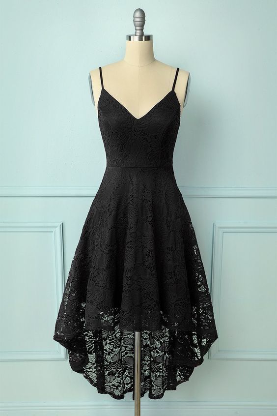 Straps High low Lace Black Homecoming Dress cg17530