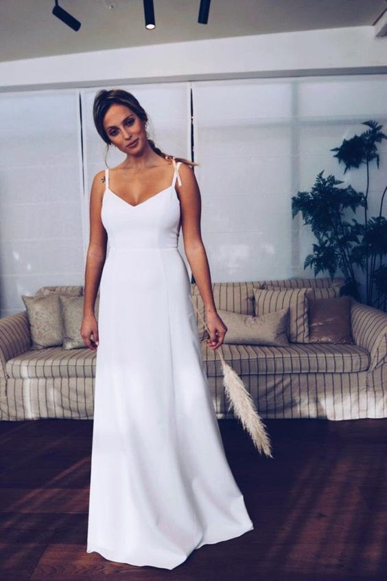 Simple White Long Open Back Prom Dress cg17532