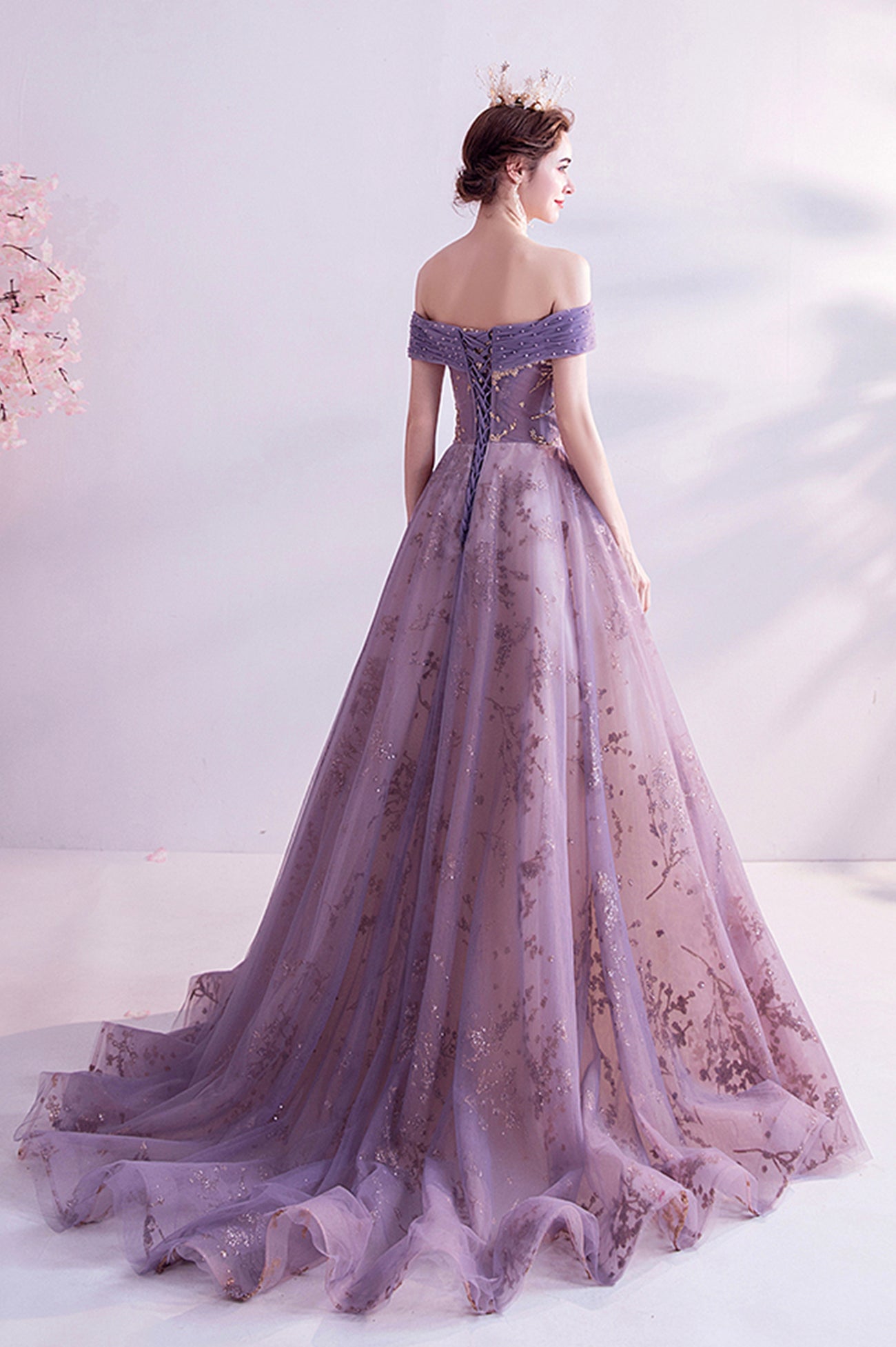 PURPLE TULLE SEQUINS LONG A LINE PROM DRESS EVENING DRESS cg17567