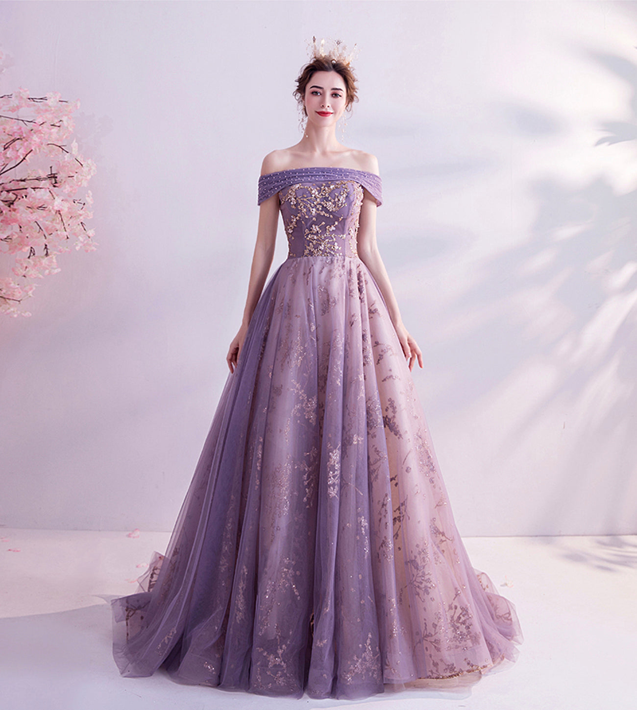 PURPLE TULLE SEQUINS LONG A LINE PROM DRESS EVENING DRESS cg17567