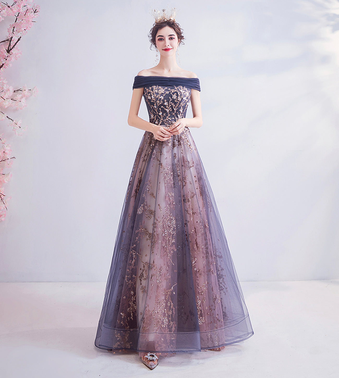 SHINY TULLE SEQUINS LONG PROM DRESS EVENING DRESS cg17568