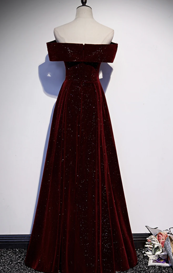 Burgundy velvet long prom dress evening dress cg17583