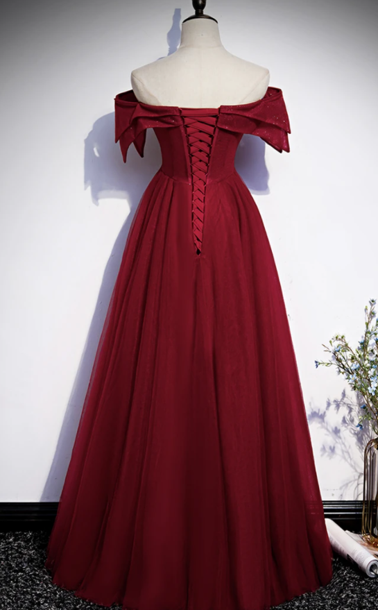 Burgundy off shoulder long prom dress evening dress cg17584