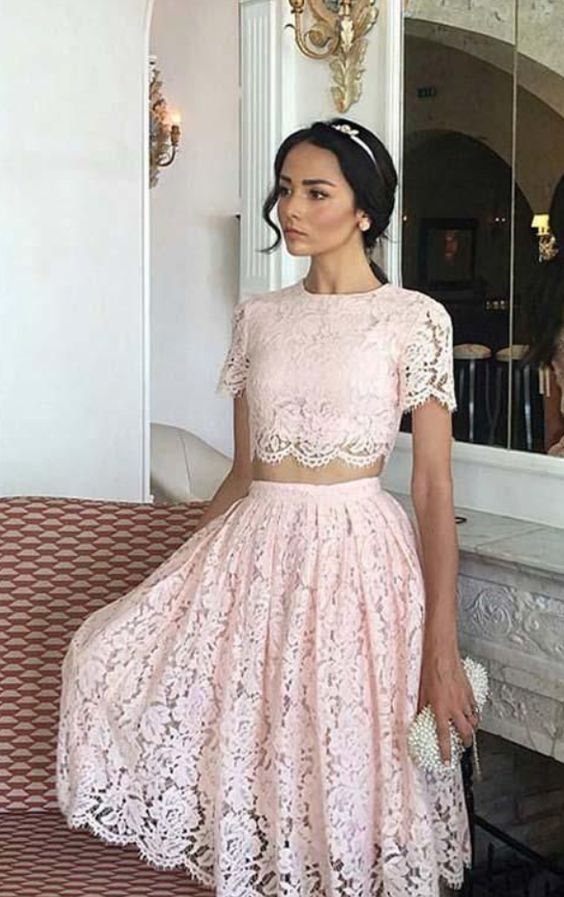 Pink lace Short Homecoming Dress cg17613