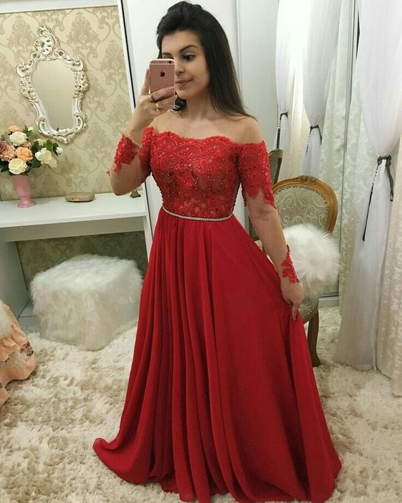 red lace long prom dress evening dress cg17614