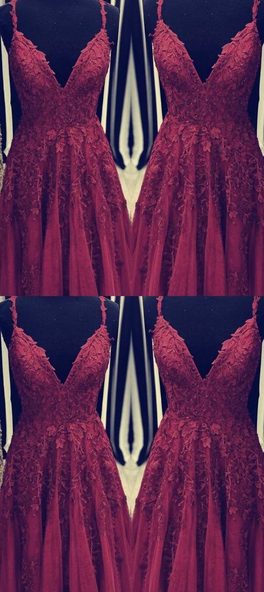 Burgunderrotes A-Linien-Ballkleid/Abendkleid cg17650