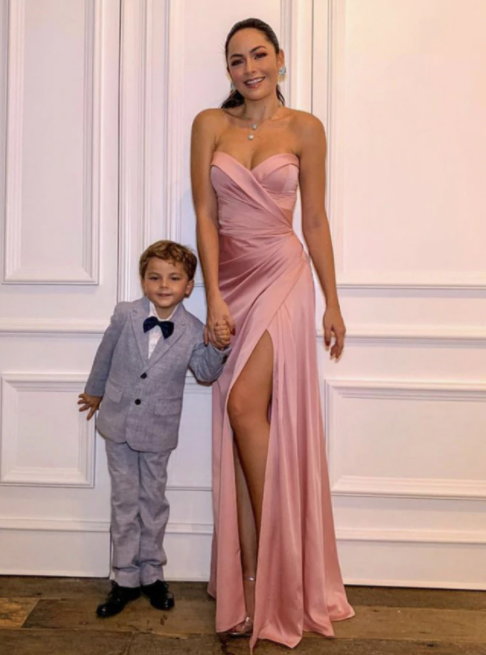 A-Line Pink Satin Sweetheart Prom Dress With Side Split cg17674