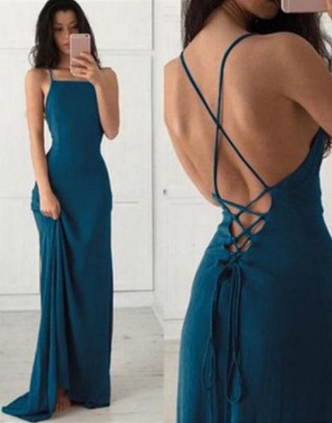 Simple Sexy Backless Teal Chiffon Long Evening Prom Dresses, Popular Cheap Long cg17679