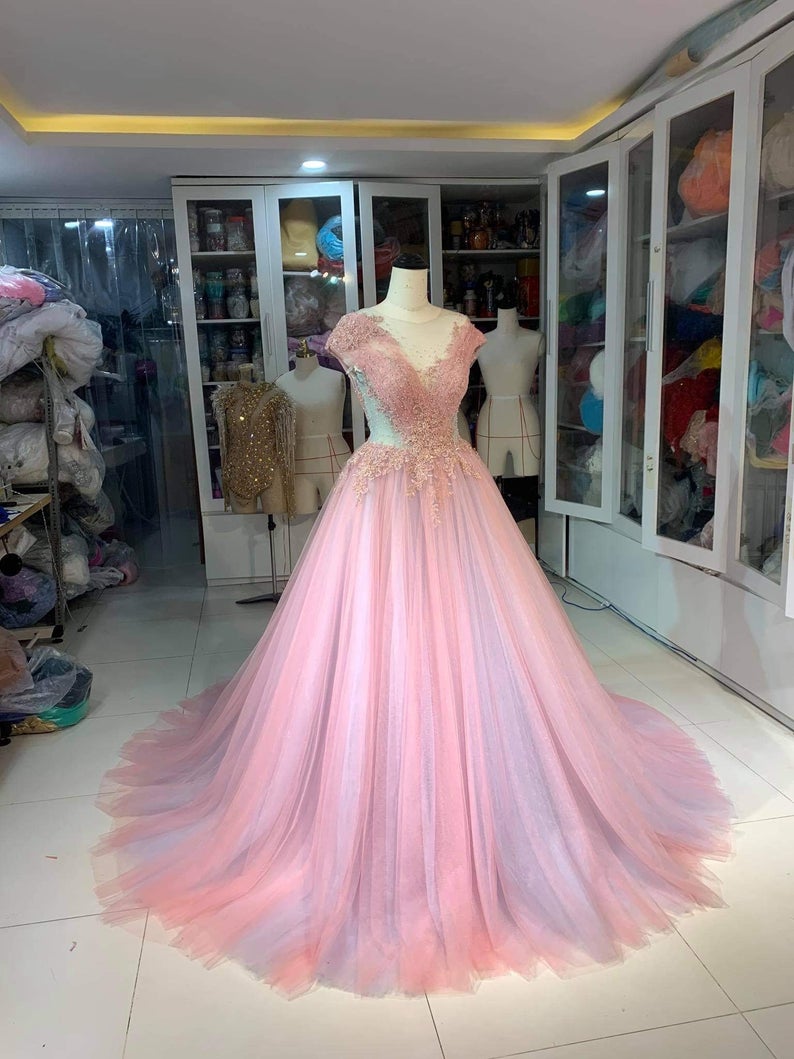 Full length Pink Rose Dress prom dress formal dress cg17711