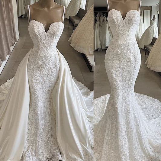 Brautkleid mit abnehmbarem Rock, Brautkleid mit Spitzenapplikation, formelles Ballkleid cg17737