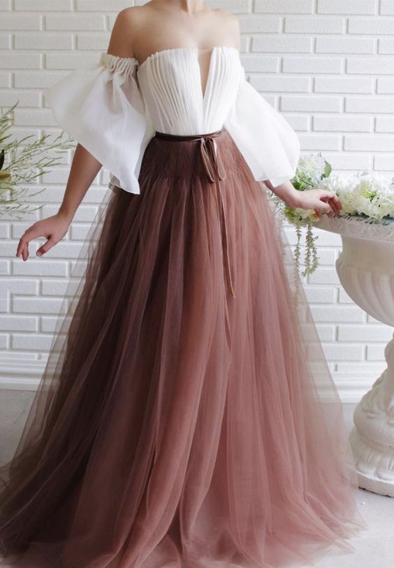 Unique tulle long a line prom dress evening dress cg17740