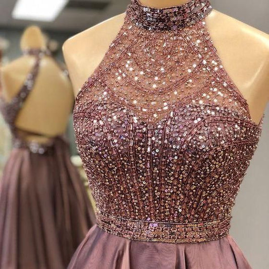 Neckholder Perlen Offener Rücken Kurzes Homecoming Kleid 2019 Maßanfertigung cg178