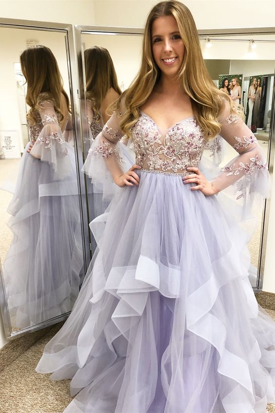 Princess A-line Long Sleeves Ball Gown prom drsess cg17840
